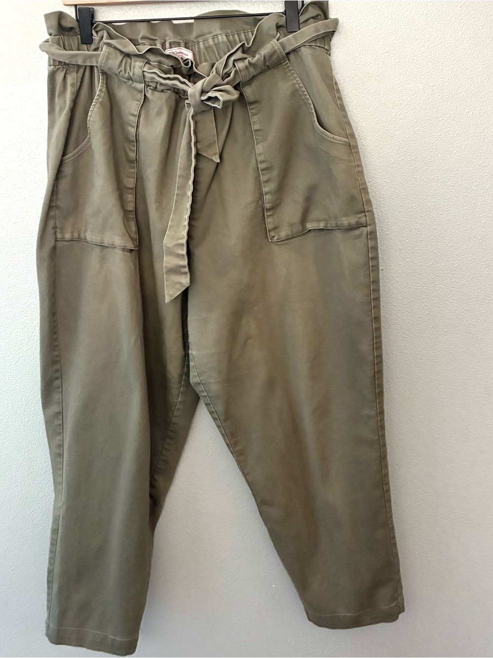 BCBGeneration Olive Paperbag Waist Chinos with Tie Belt